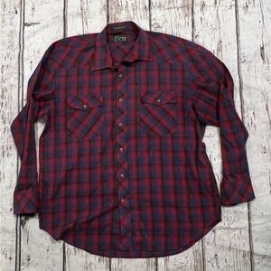 Vintage J Forest Plaid Long Sleeve Western Pearl Snap Button Down Shirt